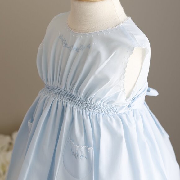 RARE Blue Smocked Sundress Size 6 Months Vintage Feltman Brothers NWOT - Picture 6 of 7